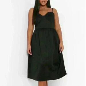 Boohoo Black Plus Scuba Sweetheart Skater Dress US 24 NWT
